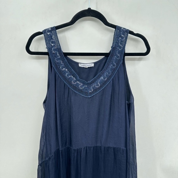 TEMPO PARIS SILK Vintage Navy quiet luxury sleeveless lightweight woman dress M - Picture 3 of 13